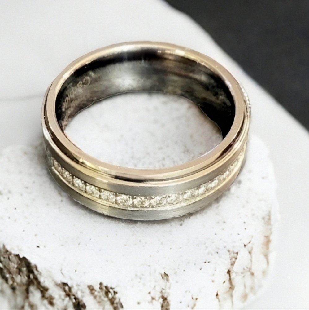 Mens Stainless Steel Tungsten Carbide CZ Ring